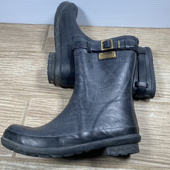 Pendleton Men’s Rain Boots Size 10 US – Black Rubber Embossed Tribal Pattern - Picture 1 of 15